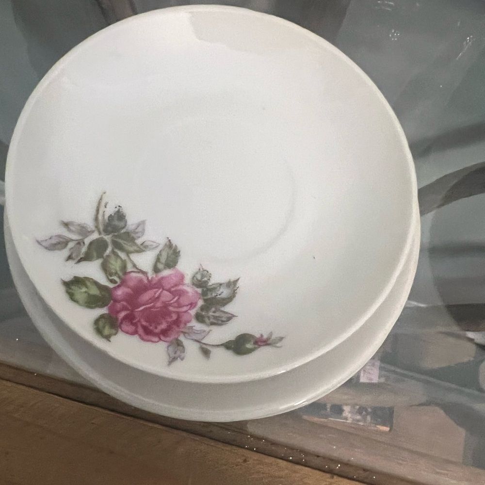 Japanese stamped set of 5 vintage Floral White and Pink Porcelain small Plates